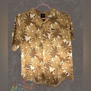 RVCA Men's Tan Floral Button Down Shirt